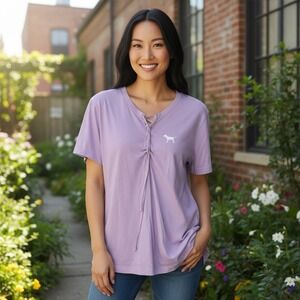 PINK Victoria's Secret Lavender Dog Graphic Lace Up Short Sleeve T-Shirt